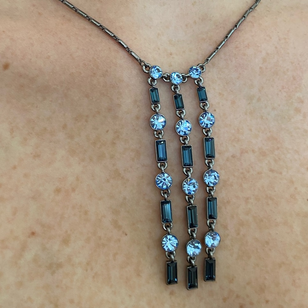 Givenchy gunmetal necklace with blue Swarovski, plus earrings - Picture 5 of 15